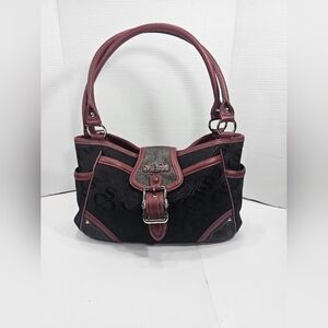 Sophia Caperelli.Stylish Black and Burgundy Handbag